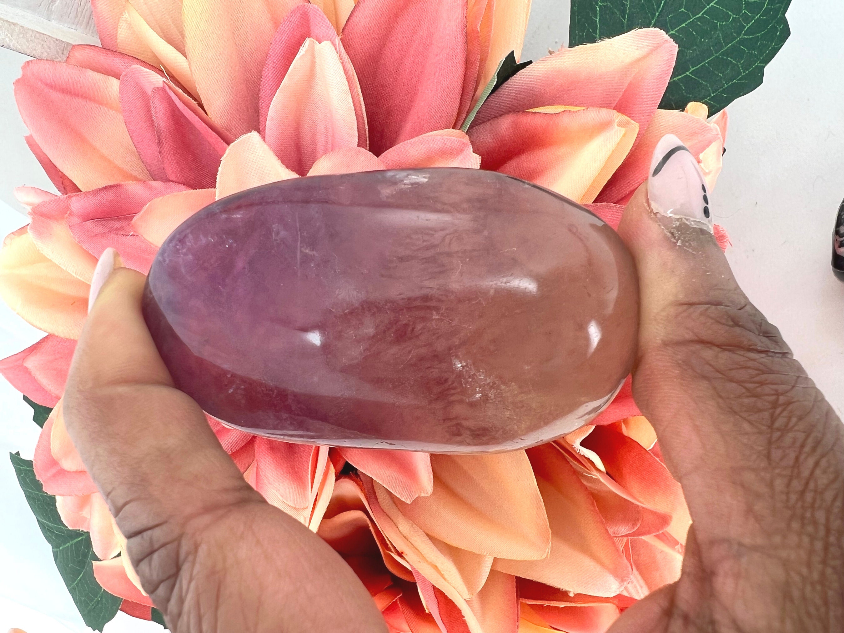 Rainbow Fluorite Palmstone - 112g Rainbow Fluorite Palm Stone - Quality Fluorite Palm Stone - Fluorite Palm Crystal - PINK Fluorite Palm
