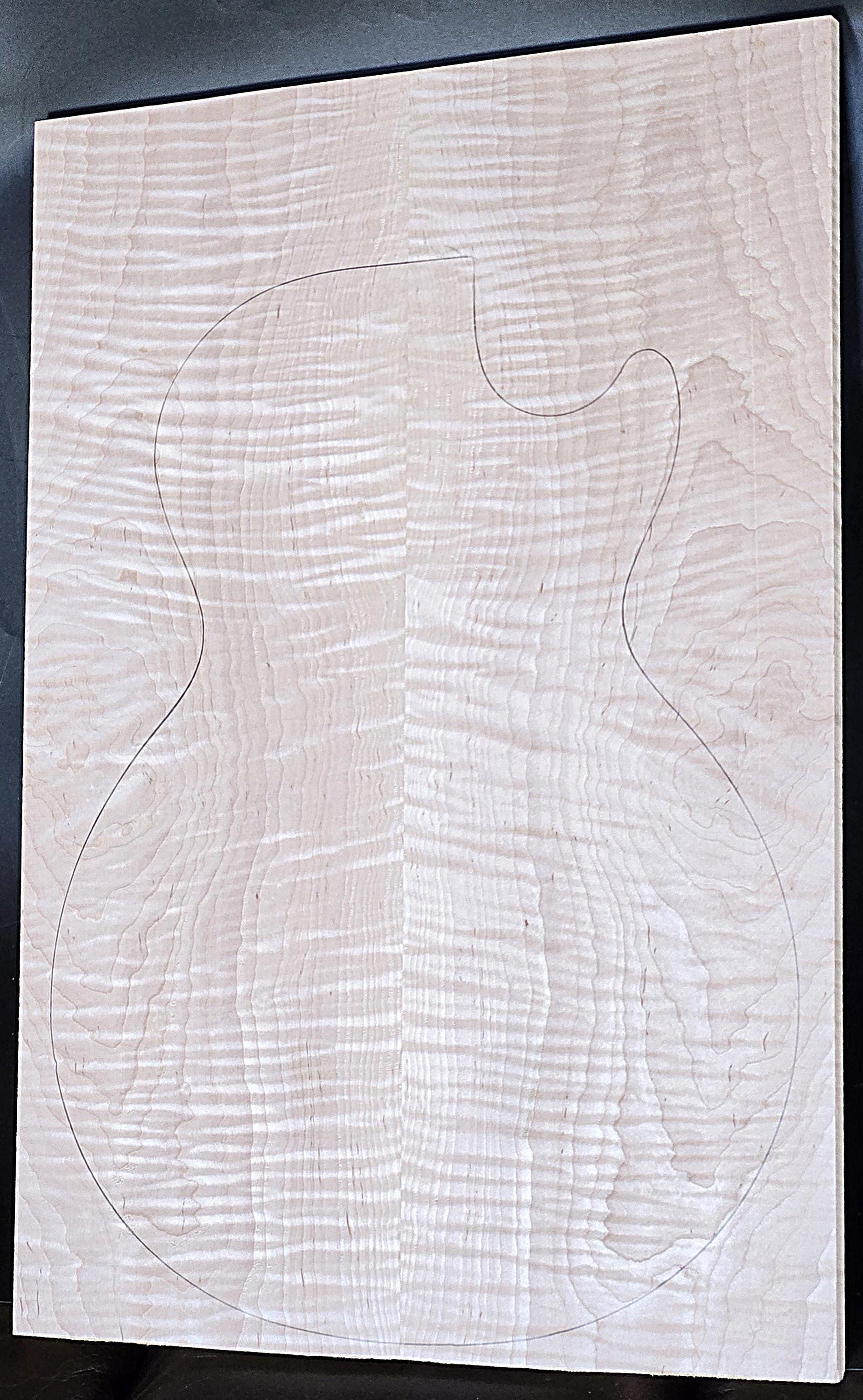 Figured 4A Curly Maple Droptop Glued Guitar Wood (21"x 14-1/2" - 14-1/4" x 7/16"